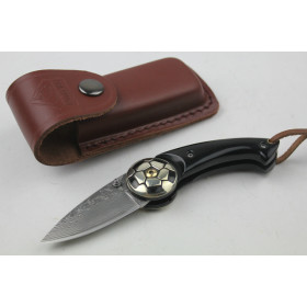 Damascus Blade Material Kung Fu Football Brass Copper Handmade Handle Pocket Folding Knife Gift Knife UD400893